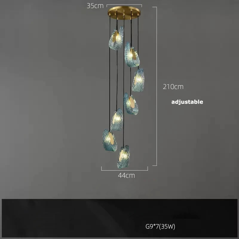 Modern blue glass pendant light for hallway, bar or bedroom - vue 12 sur 21