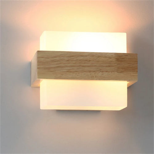 Modern wood and glass wall light decorative lighting - vue 4 sur 6