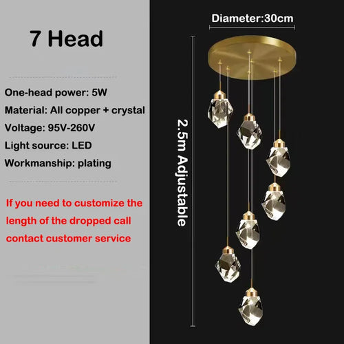 Modern elegant copper crystal LED chandelier - vue 15 sur 16