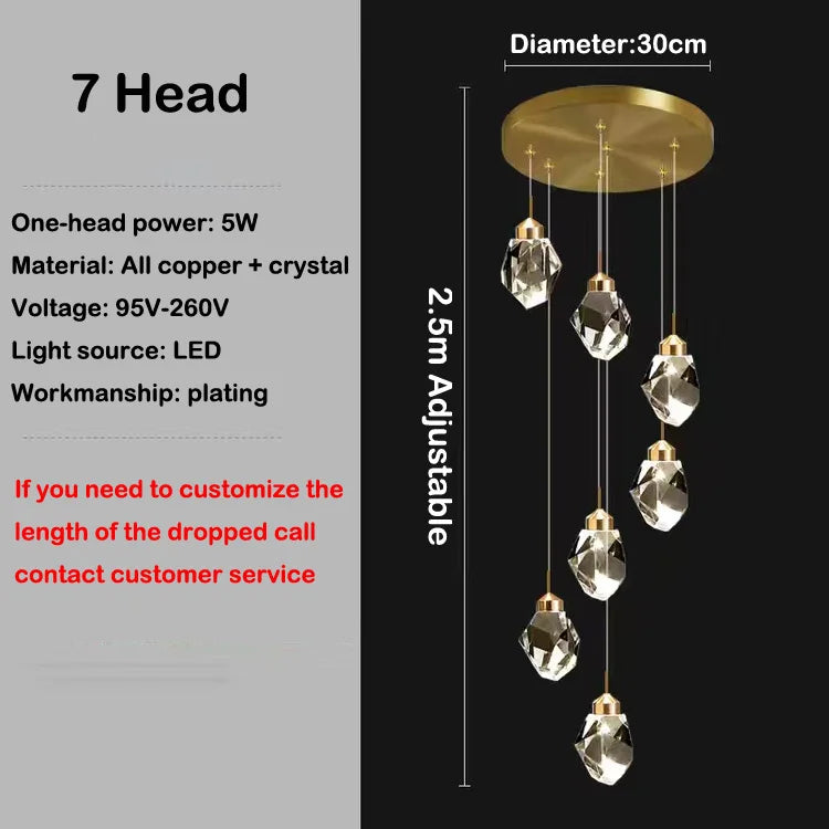 Modern elegant copper crystal LED chandelier - vue 14 sur 16