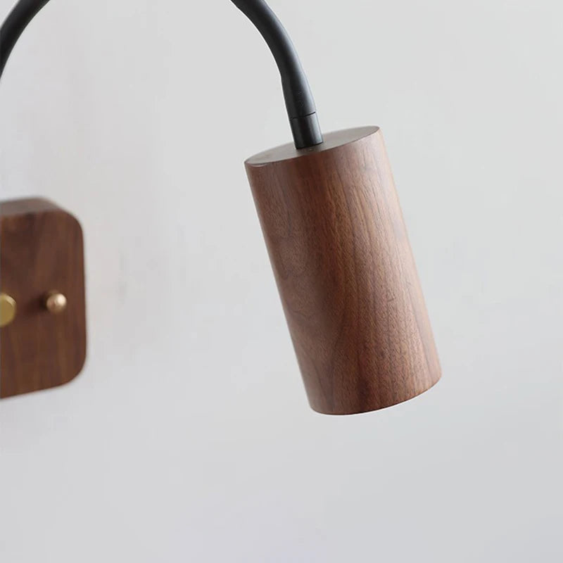 Rotating walnut wood wall lamp for indoor decoration