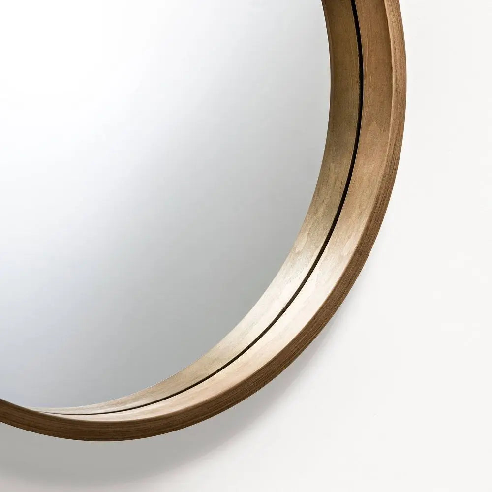 Modern round wall mirror in natural rustic magnolia - vue 4 sur 4