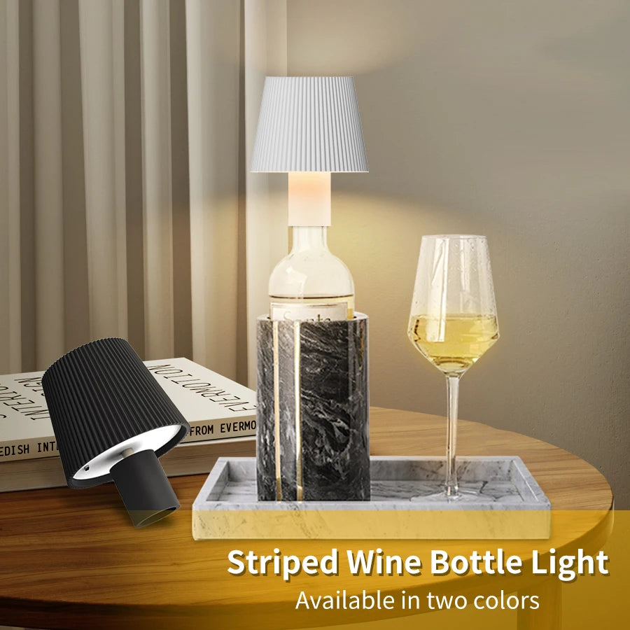Striped Rechargeable LED Table Lamp Wine Bottle Decorative Touch Switch