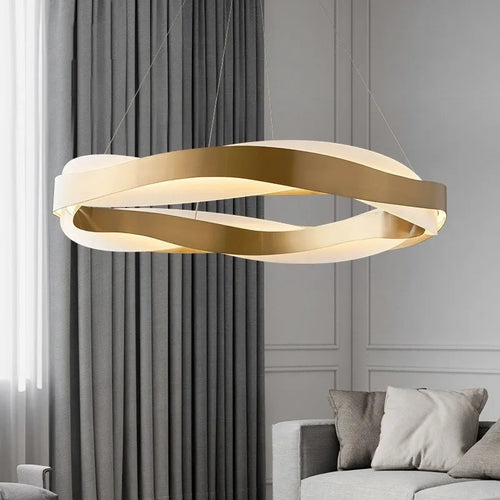 Modern LED chandelier with brushed crystal rings - vue 5 sur 12