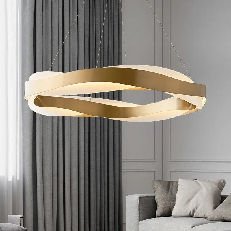 Modern LED chandelier with brushed crystal rings - vue 5 sur 12
