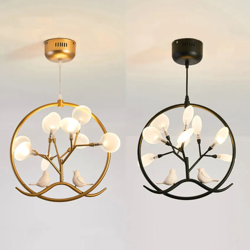 Nordic design bird cage tree branch halo chandelier