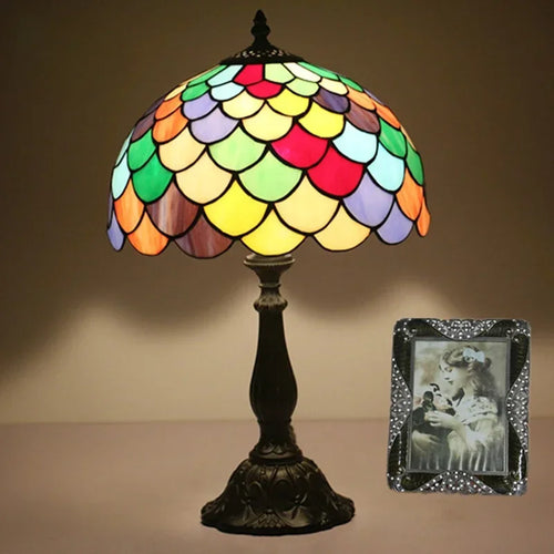 Retro Mediterranean LED stained glass table lamp