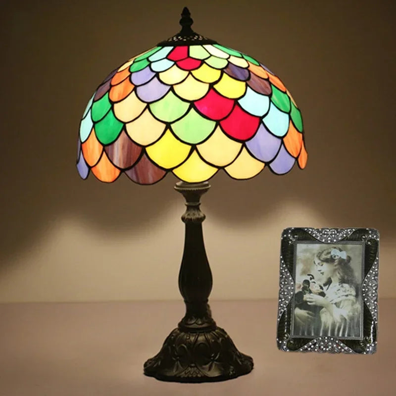 Retro Mediterranean LED stained glass table lamp