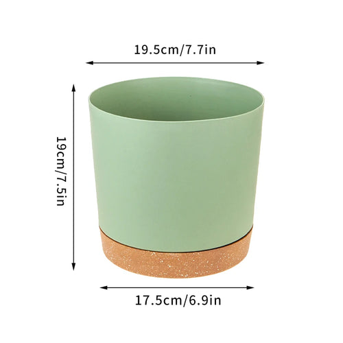 Large circular plastic indoor plant pot with drainage and tray