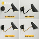 Adjustable vintage wall lamp with switch, flexible LED black/gold