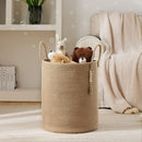 large woven laundry basket with cotton handles foldable