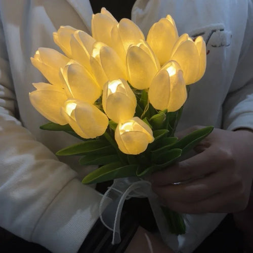 Decorative tulip lamp with artificial flowers for indoors - vue 5 sur 8