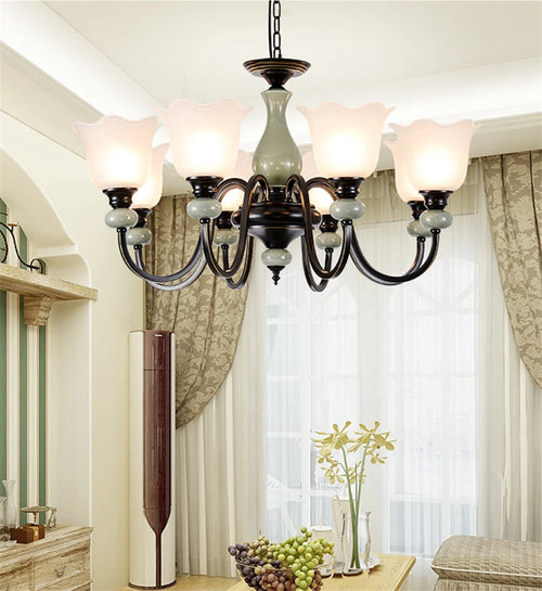 Vintage ceramic chandelier American style classic indoor lighting - vue 2 sur 12