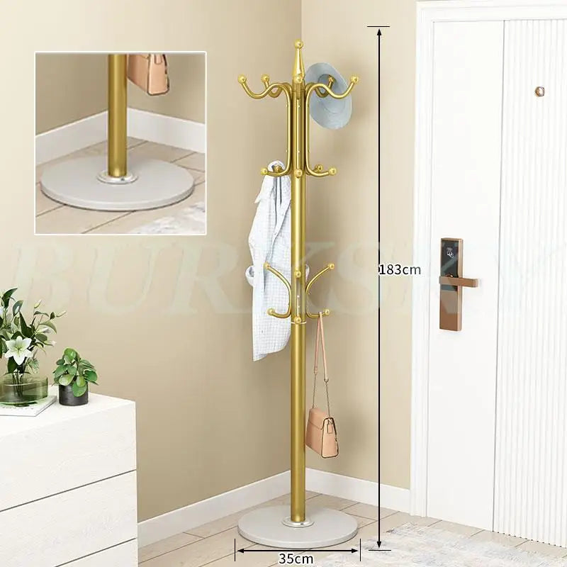 freestanding metal coat rack with 16 hooks and shelves