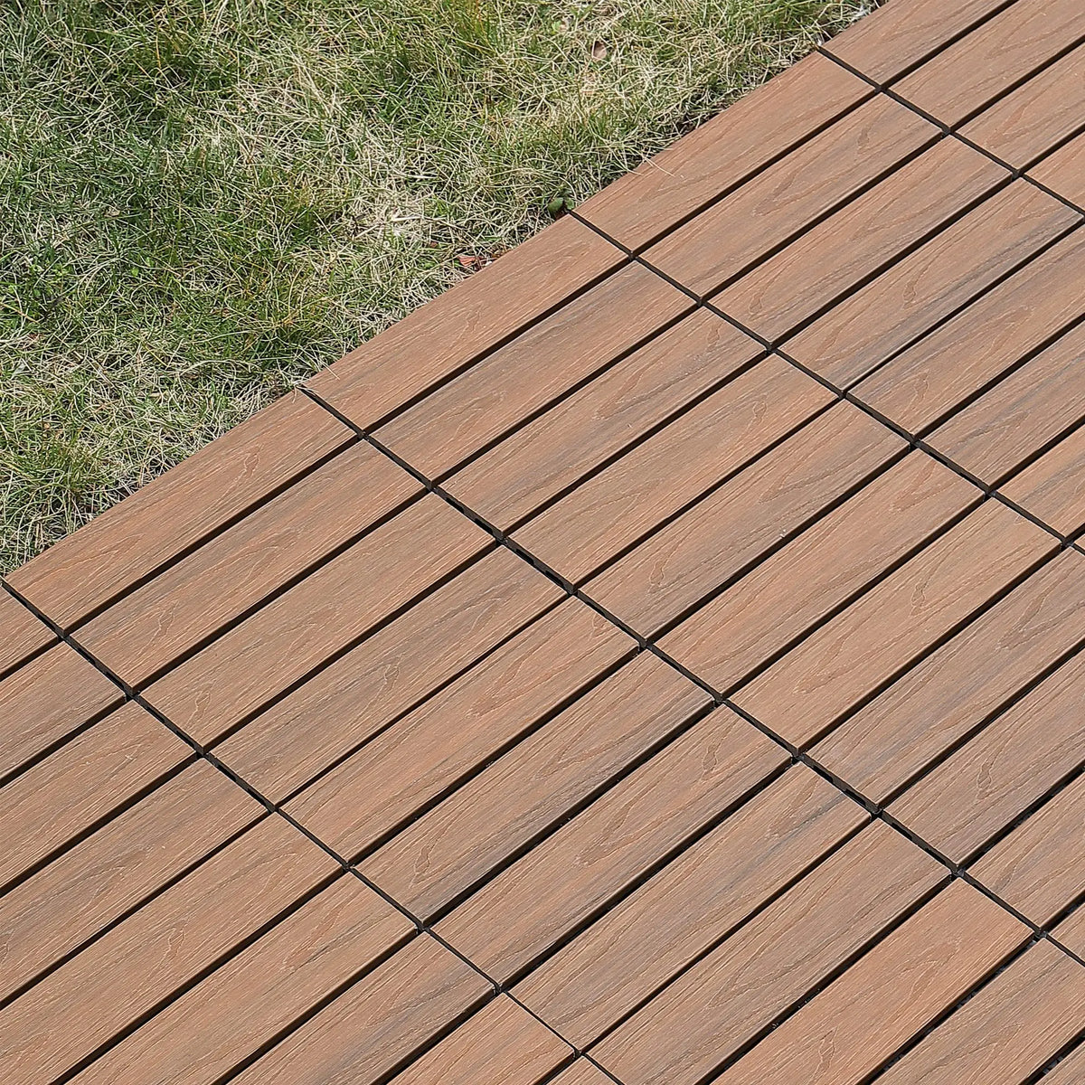 Clip-together wood deck tile for outdoor terrace or balcony 30cm
