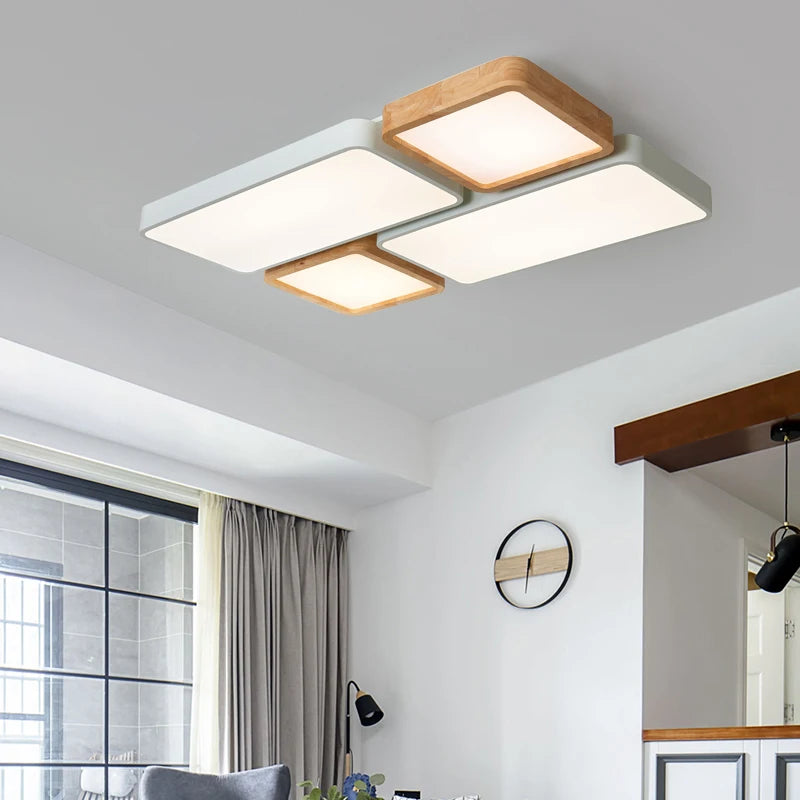 Nordic recessed rectangular LED wooden macaron ceiling light