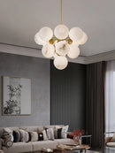 Minimalist and creative round marble all-copper chandelier