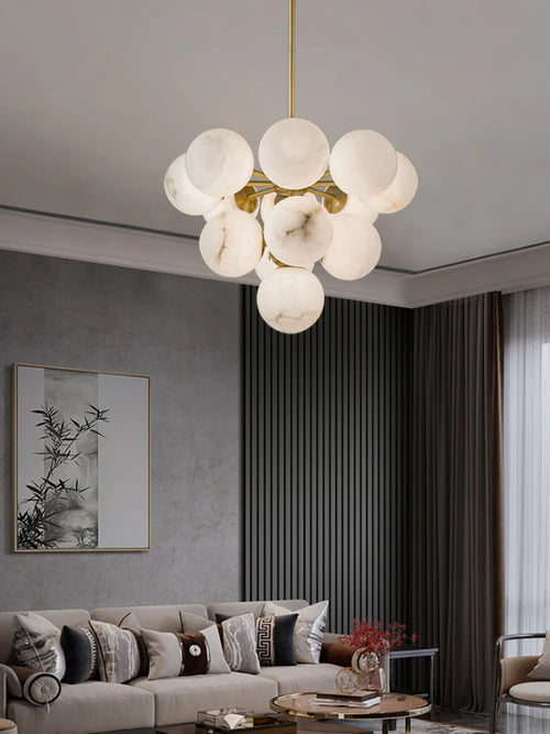 Minimalist and creative round marble all-copper chandelier - vue 2 sur 9