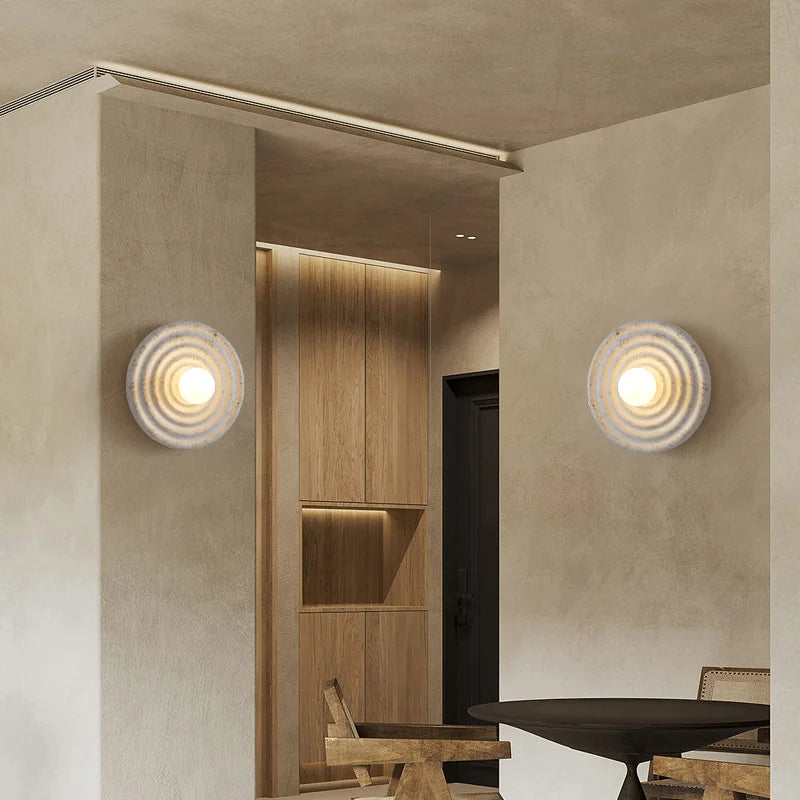Wabi-sabi round LED wall light Japanese retro style decoration - vue 3 sur 8