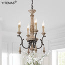 Retro wooden chandelier 4 lights for entryway, bedroom or dining room, 6 lights vintage French chandelier for living room or foyer