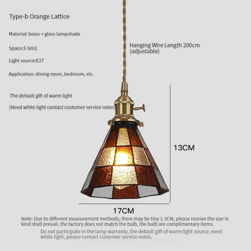 Luxury antique glass and brass pendant chandelier - vue 10 sur 15