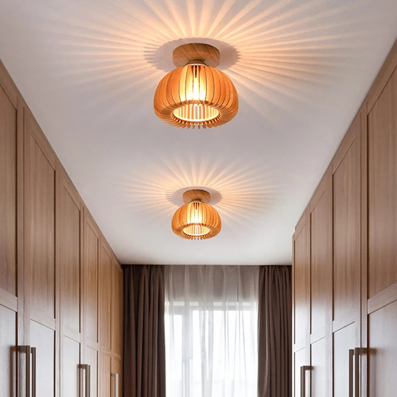 Modern minimalist solid wood LED ceiling light - vue 3 sur 8
