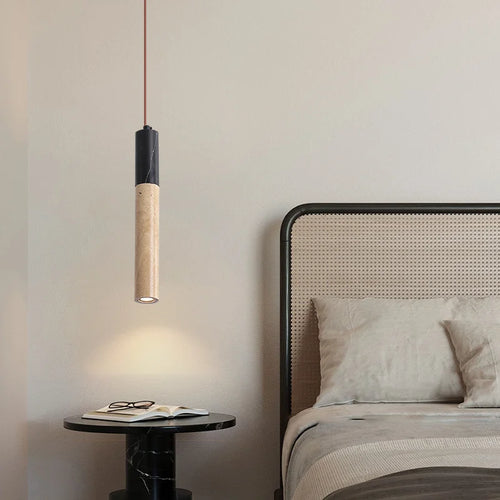 Vintage natural stone pendant light with bell shade - vue 6 sur 6