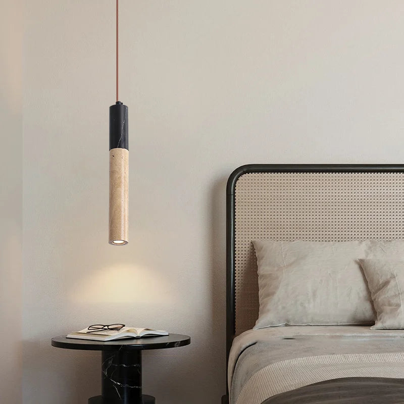 Vintage natural stone pendant light with LED bell shade - vue 5 sur 6