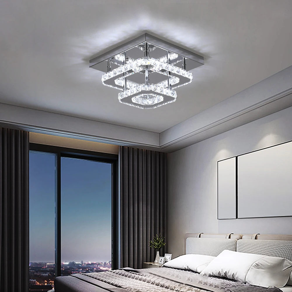 Crystal and stainless steel LED ceiling light