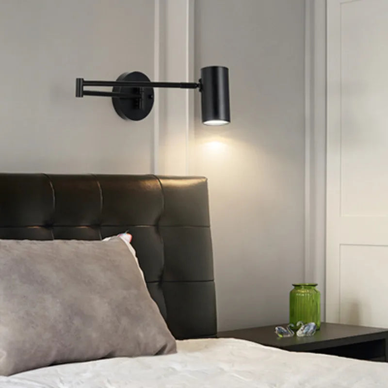 Telescopic rocker LED wall lamp with swing long arm, wall switch and adjustable bedside reading light - vue 6 sur 21