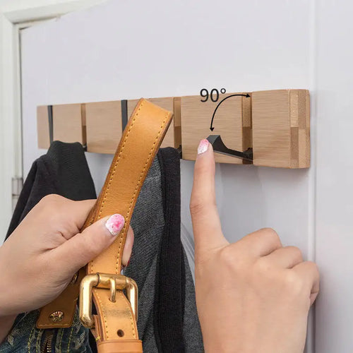 bamboo wall key holder with decorative hooks for organization - vue 3 sur 12