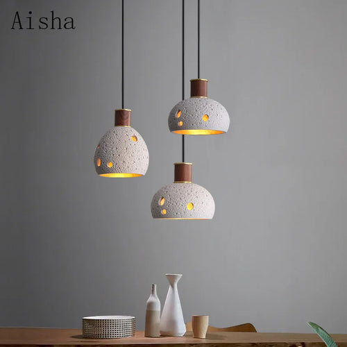Honeycomb stone pendant light with retro copper design for indoor use - vue 4 sur 11