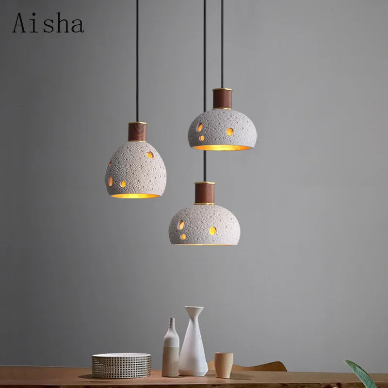 Honeycomb stone pendant light with retro copper design for indoor use - vue 3 sur 11