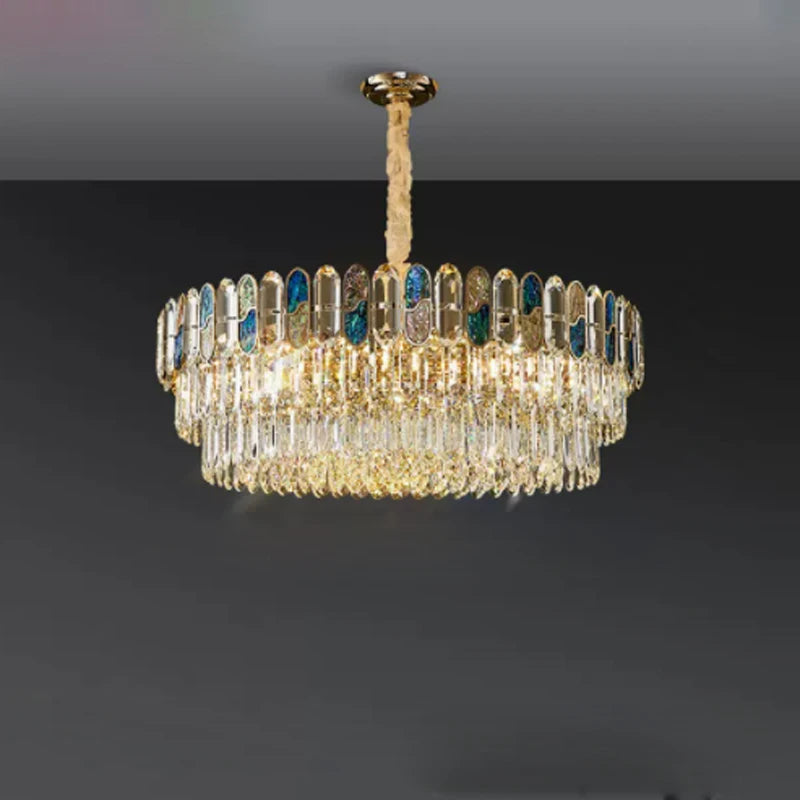 Art Deco crystal gold and stainless steel LED ceiling light