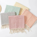 Turkish striped beach towel with tassels travel size