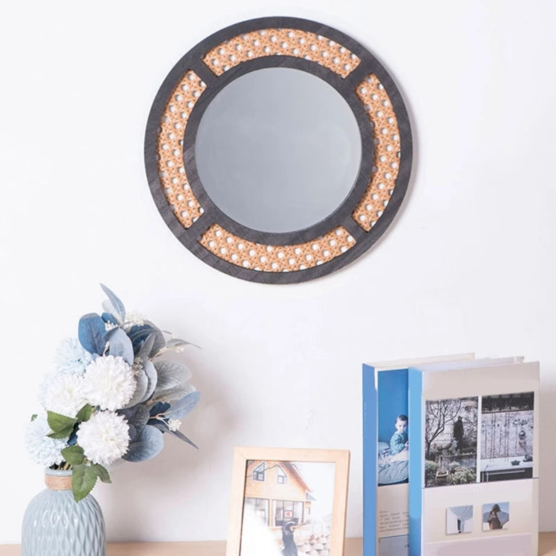 Bohemian round rattan mirror for interior decoration - vue 4 sur 8