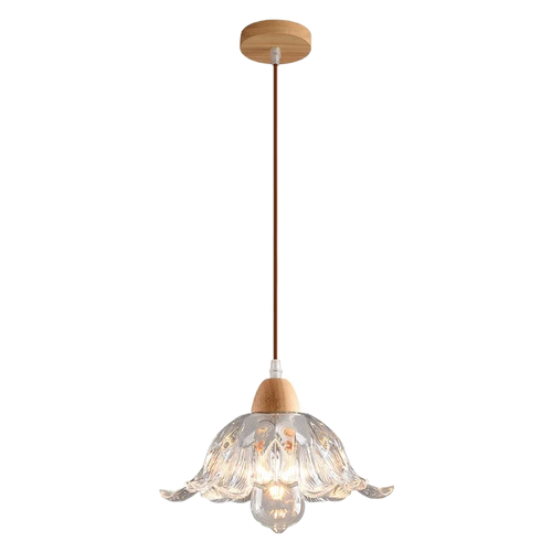 Modern nordic LED pendant chandelier in wood and glass - vue 7 sur 13