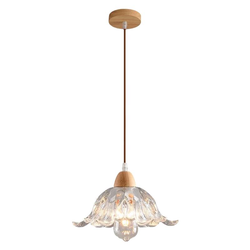 Modern nordic LED pendant chandelier in wood and glass - vue 6 sur 13