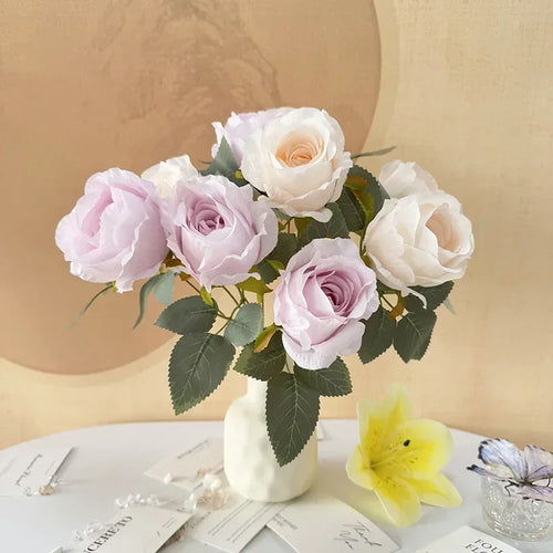 Elegant artificial silk rose bouquet for bride and home decoration - vue 4 sur 16