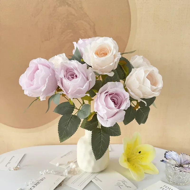 Elegant artificial silk rose bouquet for bride and home decoration - vue 3 sur 16