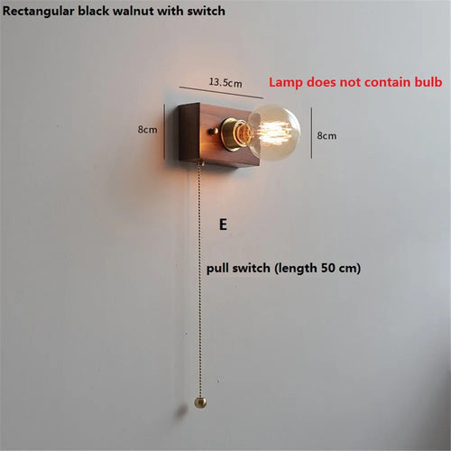 Vintage walnut edison wall light with pull switch - vue 4 sur 14