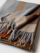 Jacquard wool throw with fringes and striped pattern for living room