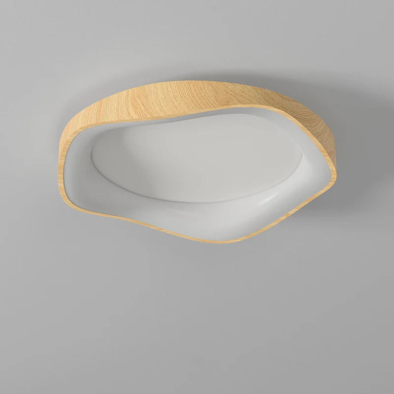 Simple wood grain circular LED lamp modern indoor lighting - vue 3 sur 8