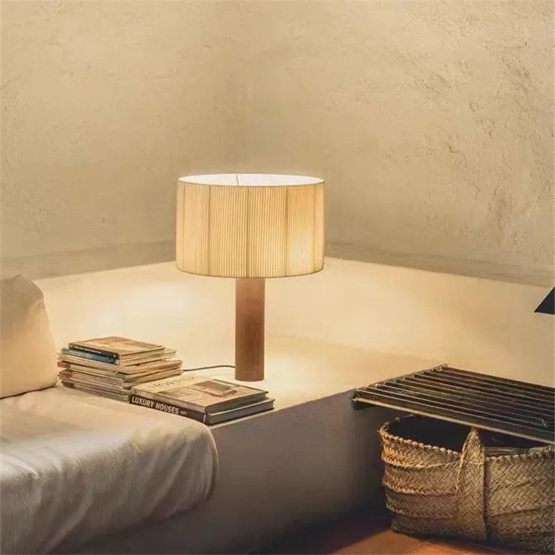 Minimalist solid wood table lamp wabi sabi decorative style