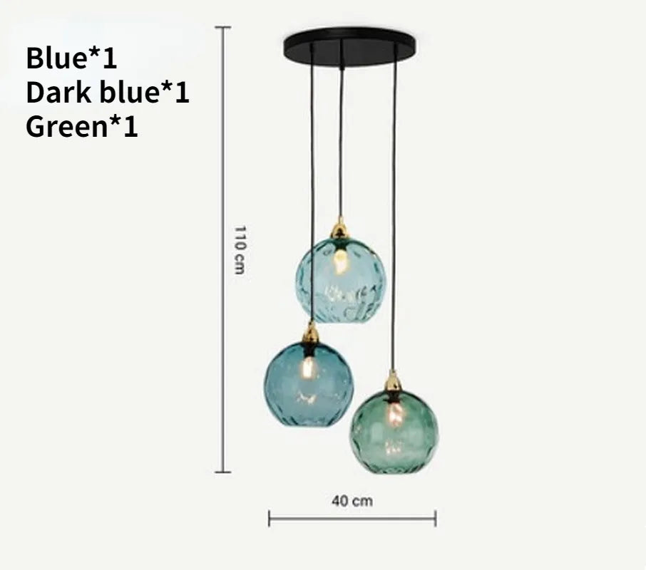 Nordic coloured glass globe pendant light water grain modern restaurant kitchen bedside lamp - vue 22 sur 29