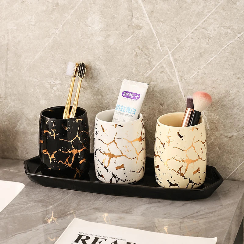 high-end marbled ceramic mug for couples decorative