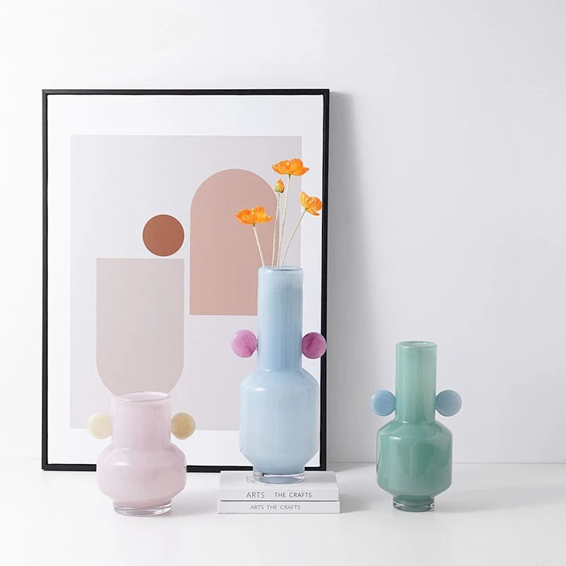cartoon flower stained glass vase with ears decorative