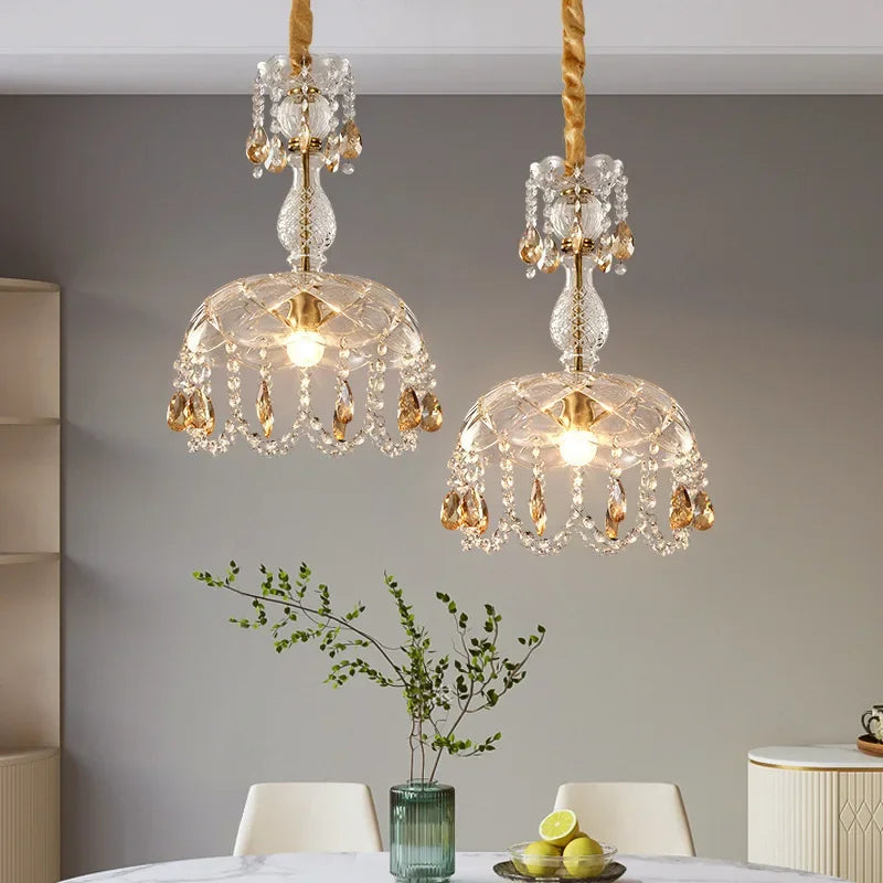 Retro American crystal chandelier with suspended LED lighting