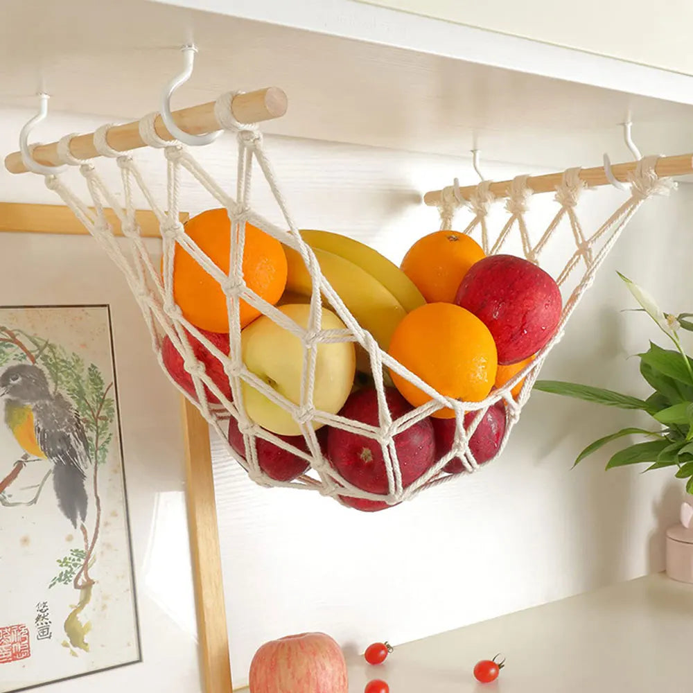 hanging fruit hammock for home storage and organization