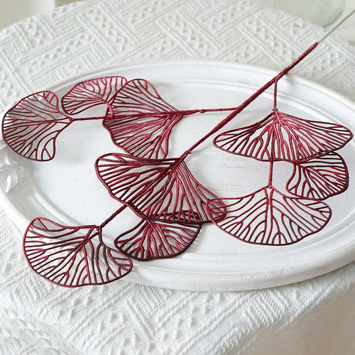 Set of artificial ginkgo, eucalyptus and holly leaves for floral decoration - vue 13 sur 13